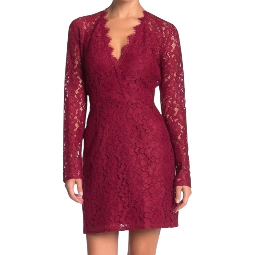Wayf Say It Out Loud Lace Mini Dress Garnet Red Size M NWT